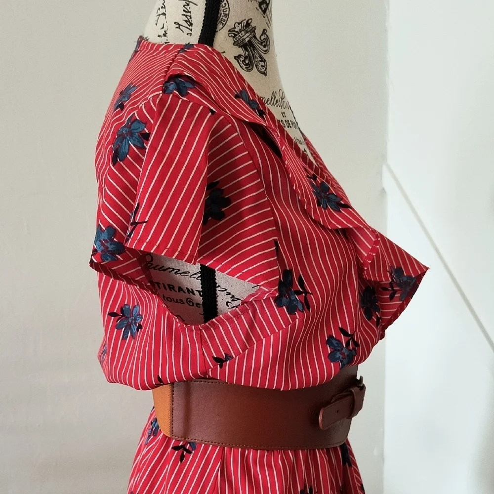 Red Striped Floral Dress. Size 44. Great Condition - Picture 7 of 10
